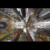 Barcelona, La Sagrada Familia, Blick ins Querhausgew�lbe - links: nord�stlich, unten s�dwestlich