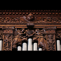 Tarragona, Catedral de Santa Tecla, Schnitzwerk �ber dem mittleren oberen Hauptwerks-Prospektfeld
