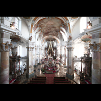 Bad Staffelstein - Vierzehnheiligen, Wallfahrts-Basilika (Hauptorgel), Blick von der Orgelempore in die Kirche