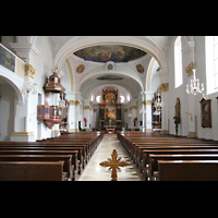 Immenstadt (Allgäu), St. Nikolaus, Innenraum / Hauptschiff in Richtung Chor