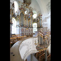 Füssen, Basilika St. Mang (Hauptorgel), Orgelempore mit Rückpositiv