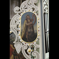 Braunschweig - Riddagshausen, Klosterkirche St. Mariae, Bild vom Harfe spielenden König David am Orgelprospekt links