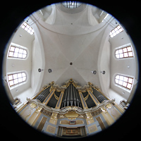 Freiberg, St. Petri (-Nikolai), Orgel mit Blick ins Gewölbe