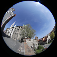 Görlitz, St. Peter und Paul, Blick von der Stadtmauer auf die Kirche und die Neiße
