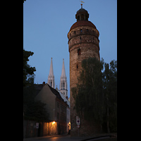Görlitz, St. Peter und Paul, Nikolaiturm und Blick zur Peterskirche im Abendlicht