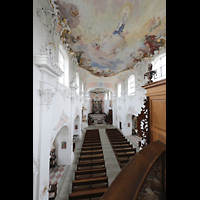 Arlesheim, ehem. Dom, Blick von der Orgelpore am Rückpositiv vorbei in den Dom