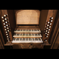 Berlin (Tiergarten), Musikinstrumenten-Museum - Nürnberger Positiv, Gray-Orgel - Spieltisch