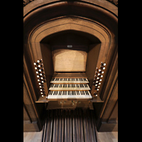 Berlin (Tiergarten), Musikinstrumenten-Museum - Marcussen-Orgel, Gray-Orgel - Spieltisch von oben