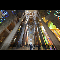 Barcelona, La Sagrada Familia (Krypta-Orgel), Querhaus und Vierung in Richtung nordöstliches Portal