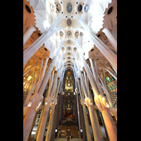 Barcelona, La Sagrada Familia (Chororgel), Blick von der rückseitigen Empore ins Langhausgewölbe