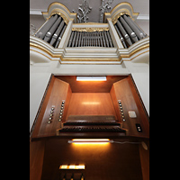 Bayreuth, Spitalkirche, Spieltisch mit Orgel perspektivisch