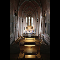 Hannover, Marktkirche St. Georgii et Jacobi (Chor-Ensembleorgel), Blick über den Spieltisch der Chor-Ensemleorgel in die Marktkirche