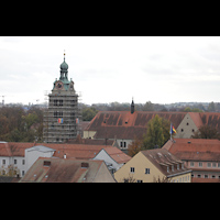 Regensburg, St. Emmeram, Blick vom Turm der Dreieinigkeitskirche auf den Klosterturm vom St. Emmeram