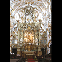 Regensburg, Stiftskirche Unserer lieben Frau zur Alten Kapelle, Altar und Hochaltar des Regensburger Rokoko von Simon Sorg  (1775)