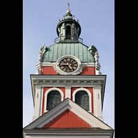 Stockholm, S:t Jacobs Kyrka (Kleine Orgel), Turm mit Uhr