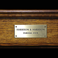 Stockholm, City Hall, Restauratorenschild rechts am Spieltisch (Harrison & Harrison)