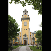 Stockholm, Maria Magdalena Kyrka (Südemporenorgel), Westfassade mit Turm