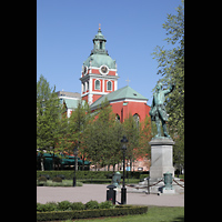 Stockholm, S:t Jacobs Kyrka (Kleine Orgel), Blick vom Kungsträdgården-Park auf den Chor (Ostseite)