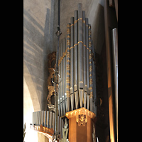 Stockholm, Engelbrektskyrkan, Stumme Prospektpfeifen aus der Orgel von 1929 (links)