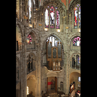 Köln, Basilika St. Gereon (Kryptaorgel), Blick vom oberen seitlichen Umgang des Dekagons zur Orgel