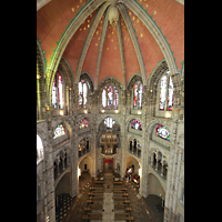 Köln, Basilika St. Gereon (Kryptaorgel), Blick vom oberen seitlichen Umgang des Dekagons zur Orgel