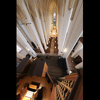 München, Liebfrauendom, Blick vom linken Pedalturm auf die Orgelempore und in den Dom