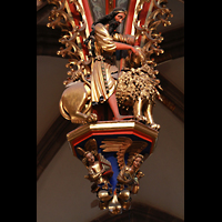 Strasbourg (Straßburg), Cathédrale Notre-Dame - Münster (Krypta-Orgel), Figuren mit Orgelspielendem Engel unter dem Rückpositiv