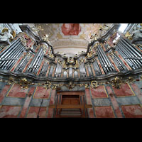 Bamberg, Pfarrkirche Unserer lieben Frau, Spieltisch und Orgel perspektivisch