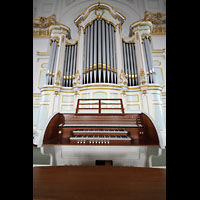 Hamburg, St. Michaelis, ''Michel'' (Krypta-Orgel), Konzertorgel mit Spieltisch