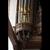 Lübeck, St. Jakobi (Kleine Orgel), Bemalte Pfeifen im Pedalturm