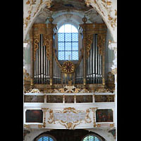 Andechs, Wallfahrtskirche (Klosterkirche), Orgel, Ansicht vom oberen Chorumgang aus