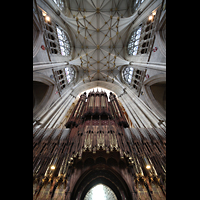 York, Minster (Cathedral Church of St Peter), Chorgestühl mit Orgel perspektivisch