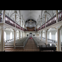 Reykjavík (Reykjavik), Fríkirkja, Innenraum in Richtung Orgel