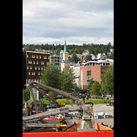 Tromsø, Domkirke, Ansicht vom Hafen / Hurtigruten-Anleger aus