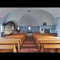 Westdorf (Baltrum), Inselkirche (ev.-luth.), Innenraum in Richtung Chor und Orgel