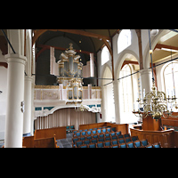 Seitlicher Blick von der rückseitigen Empore zur Orgel Amsterdam, Waalse Kerk (Oude Walenkerk), Seitlicher Blick von der rückseitigen Empore zur Orgel