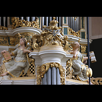 Figurenschmuck auf dem Rückpositiv Amsterdam, Waalse Kerk (Oude Walenkerk), Figurenschmuck auf dem Rückpositiv