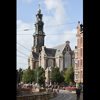 Blick von der Rozengracht auf die Kirche und den Turm von Südwesten Amsterdam, Westerkerk, Blick von der Rozengracht auf die Kirche und den Turm von Südwesten