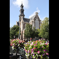 Blick von der Rozengracht auf die Kirche und den Turm von Südwesten Amsterdam, Westerkerk, Blick von der Rozengracht auf die Kirche und den Turm von Südwesten