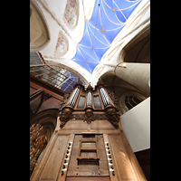 Blick von der Chororgel ins Chorgewölbe, linke hinten die Hauptorgel Groningen, Martinikerk, Blick von der Chororgel ins Chorgewölbe, linke hinten die Hauptorgel
