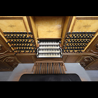 Spieltisch der Hauptorgel von oben Kampen, Sint Nicolas Bovenkerk, Spieltisch der Hauptorgel von oben