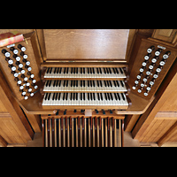 Spieltisch der Willis-Orgel von oben Leiden, Hooglandse Kerk, Spieltisch der Willis-Orgel von oben