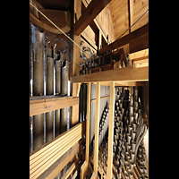 Pfeifen im Oberwerk, rechts: Trompet und Vox humana Leiden, Pieterskerk, Pfeifen im Oberwerk, rechts: Trompet und Vox humana
