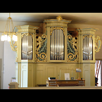 Berlin - Hellersdorf, Dorfkirche Kaulsdorf (Jesus-Kirche), Orgel mit Spieltisch